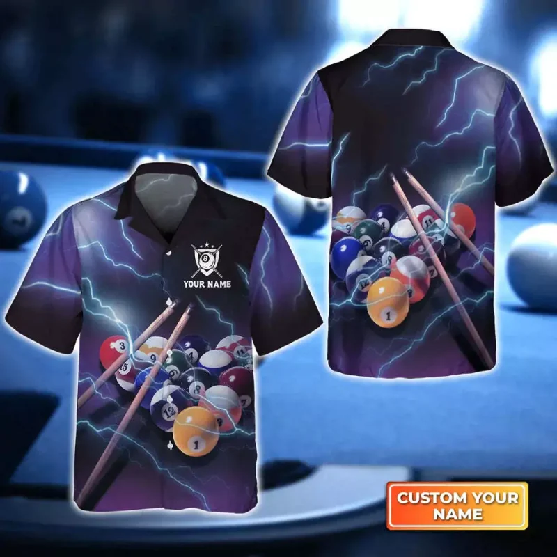 Men's Billiard 8 Ball Thunder Lightning 3D Hawaiian Shirt, billiard ...